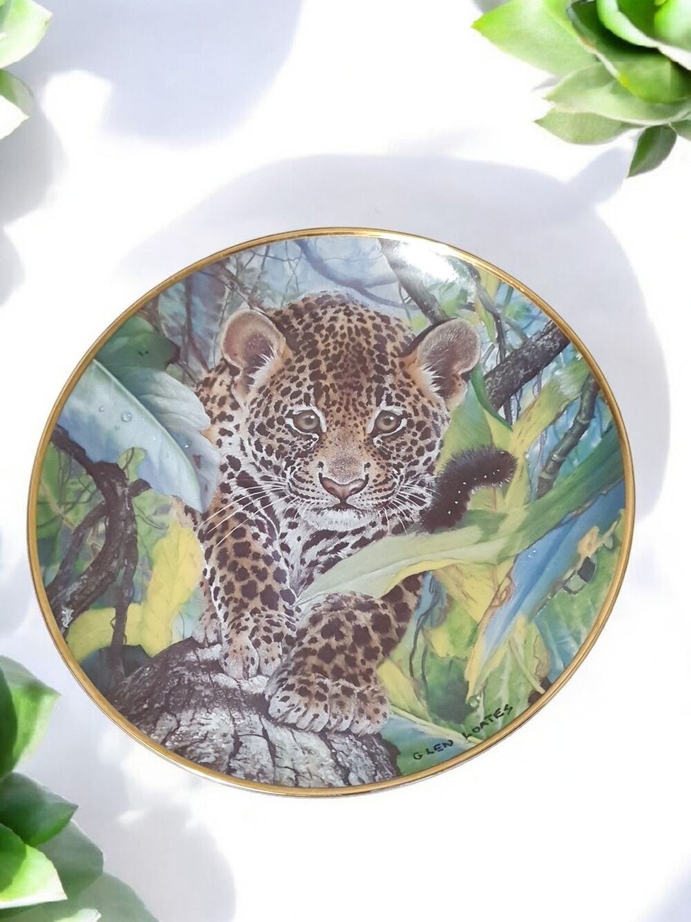 Franklin Mint Fuzzy Friends Baby Leapard Cheetah Big Cat Collector Plate 8"